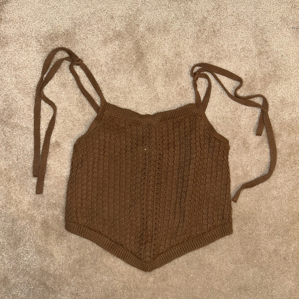 Brown Knit Sleeveless Top